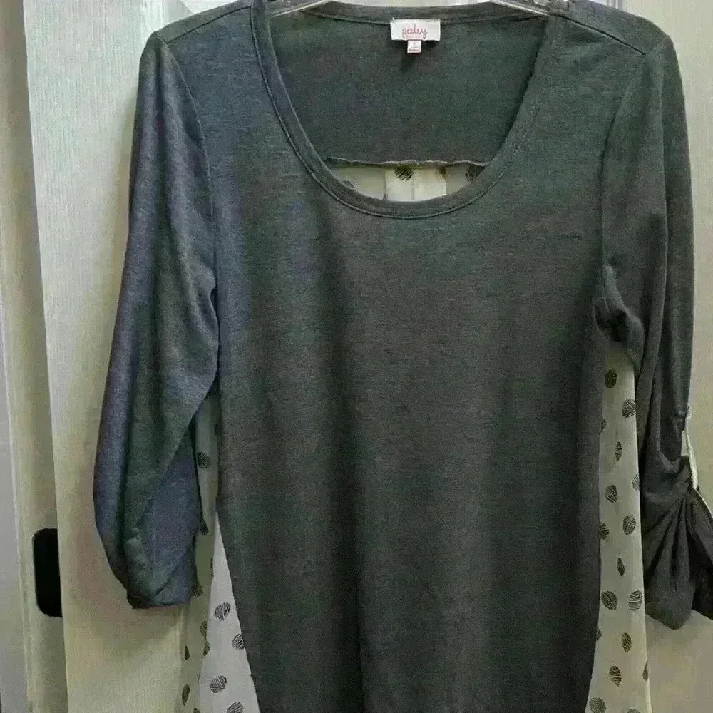 Pixley Stitch Fix S Gray & White Long Sleeve Backed Sheer Blouse W  Polka Dots